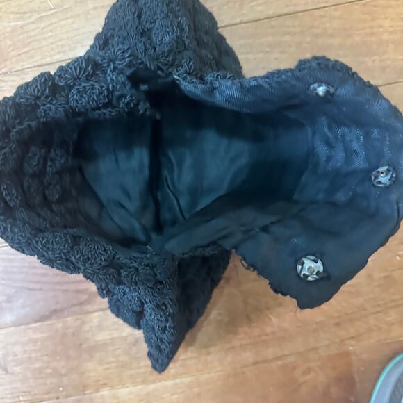 Vintage 1940s Black Popcorn Rosette Crochet Clutch Evening Bag Purse - Picture 4 of 6